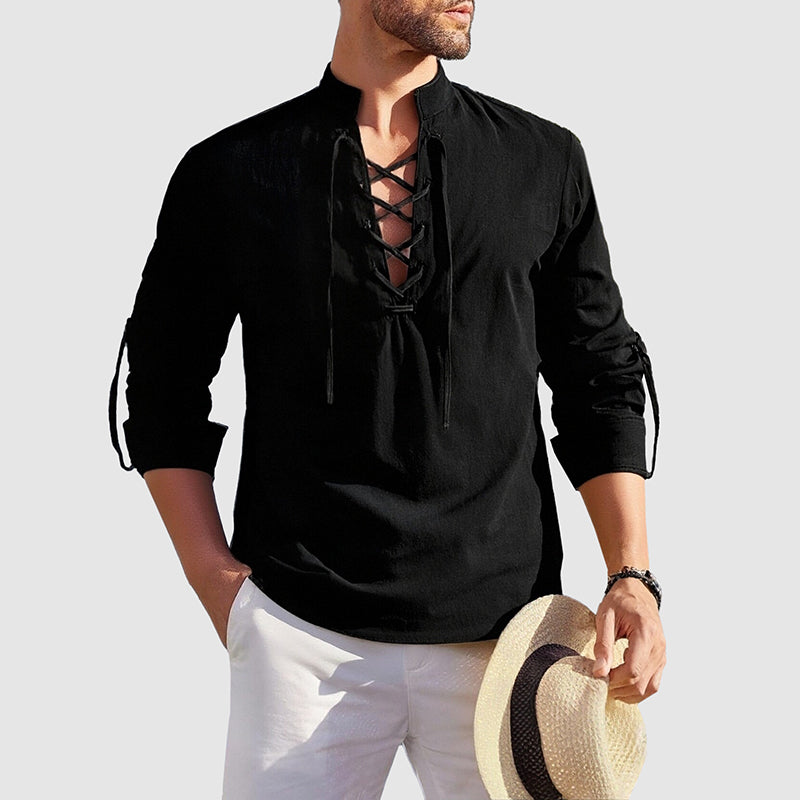 Charles Morrison Lace-Up Cotton Shirt