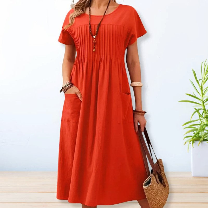 Malin Tassou Midi Dress with Pleated Front