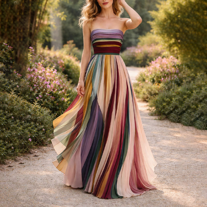 Emie Daly Strapless Pleated Maxi Dress