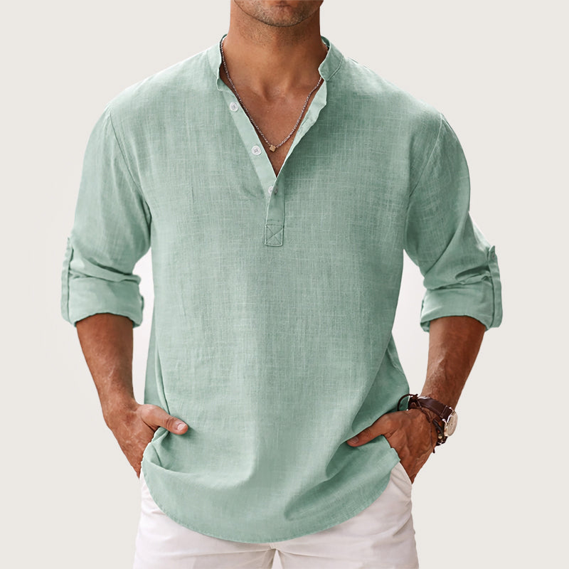 Liam - Men's Long Sleeve Henley Shirt with Roll-Up Sleeves