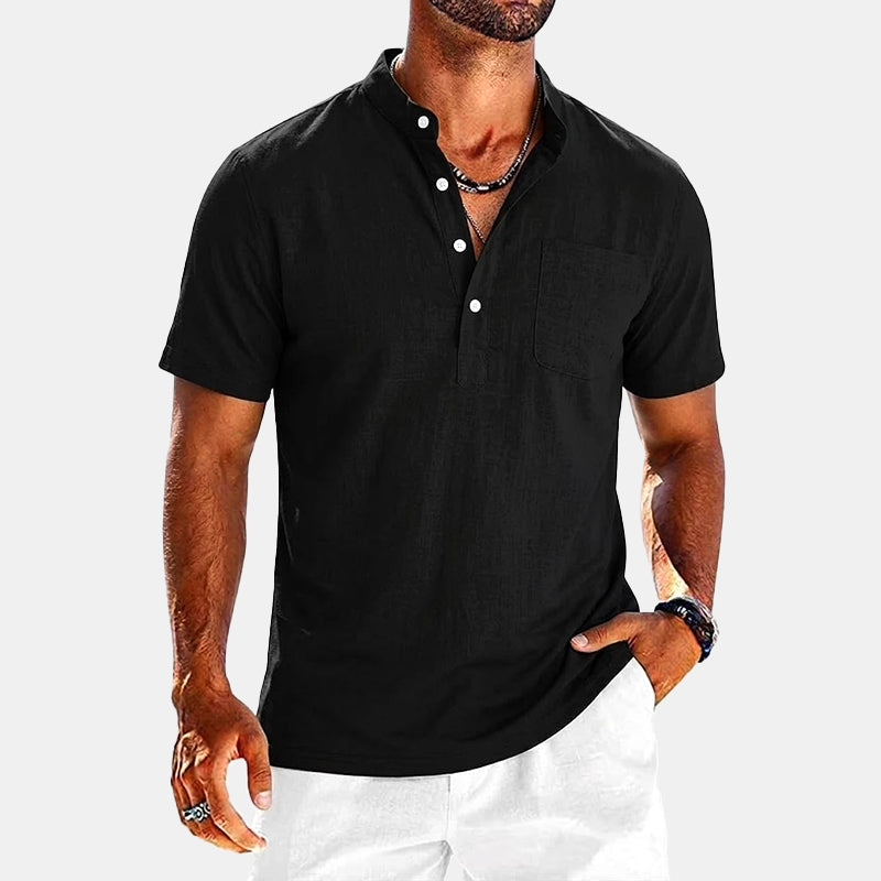 Trevor - Men's Short Sleeve Henley Shirt with Chest Pocket