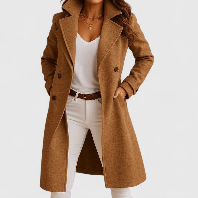 Arisbeth - Women's Wool Blend Tailored Coat with Notch Lapels