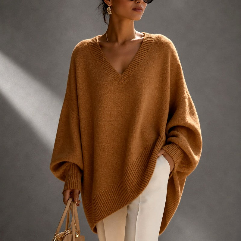 Jewel - Women's V-Neck Batwing Loose Sweater 5