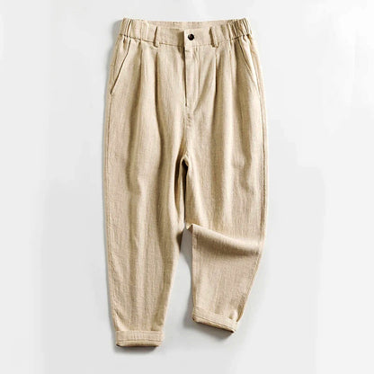 Charles Morrison Calf-Length Pleated Linen Pants