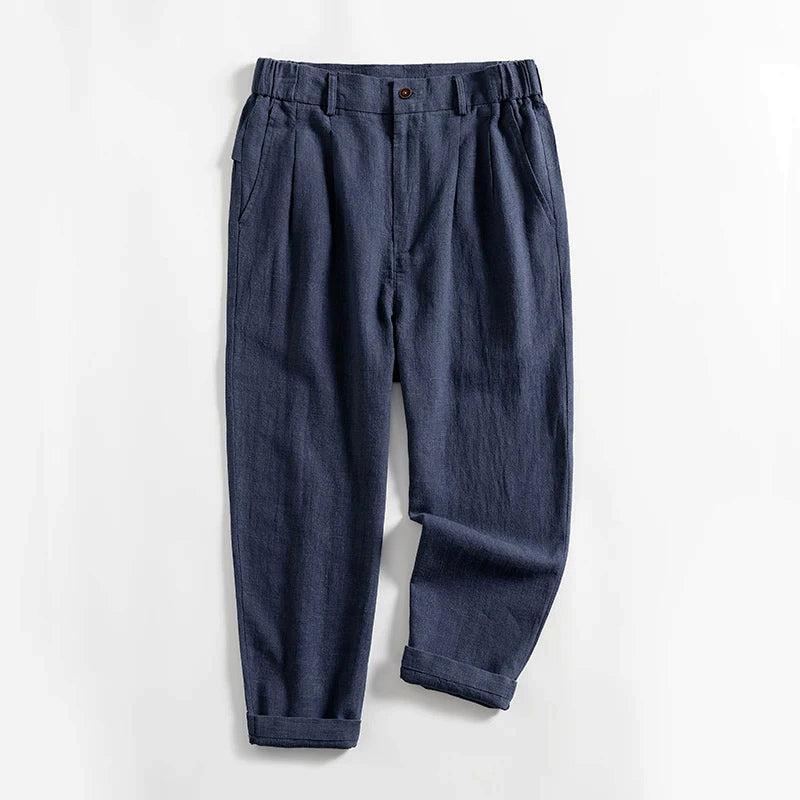 Charles Morrison Calf-Length Pleated Linen Pants