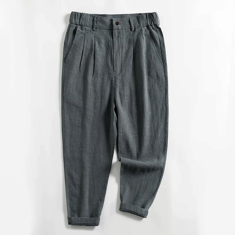 Charles Morrison Calf-Length Pleated Linen Pants