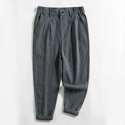 Charles Morrison Calf-Length Pleated Linen Pants