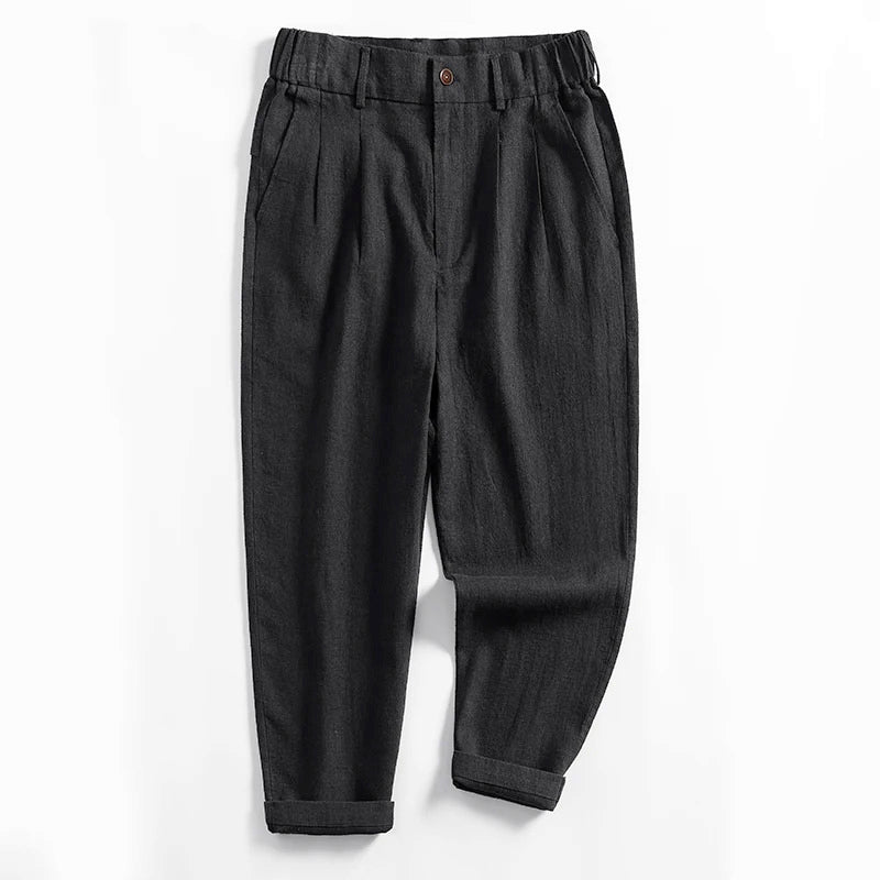 Charles Morrison Calf-Length Pleated Linen Pants