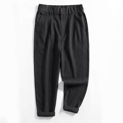 Charles Morrison Calf-Length Pleated Linen Pants