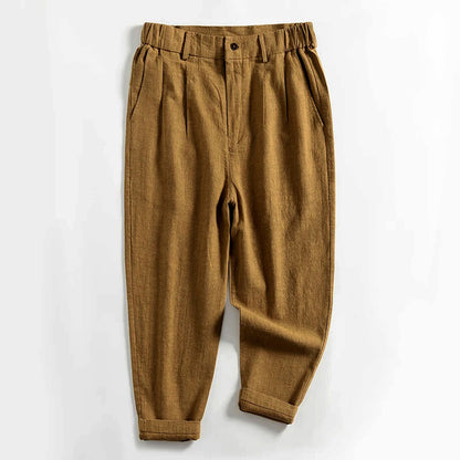 Charles Morrison Calf-Length Pleated Linen Pants