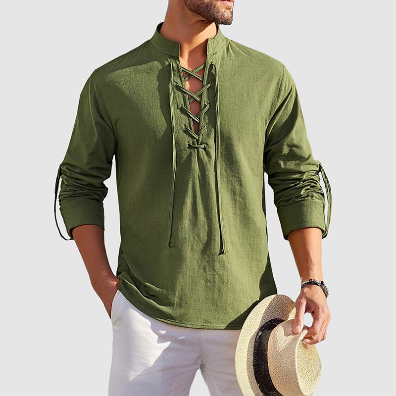 Charles Morrison Lace-Up Cotton Shirt