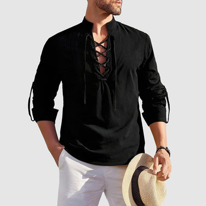 Charles Morrison Lace-Up Cotton Shirt