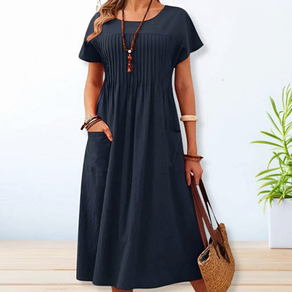 Malin Tassou Midi Dress with Pleated Front