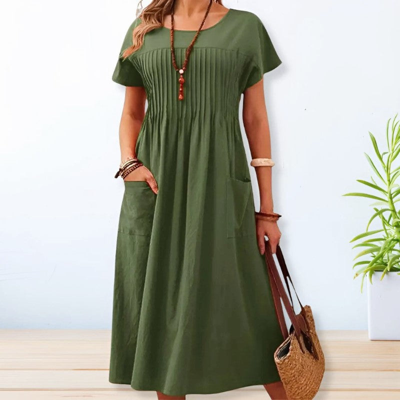Malin Tassou Midi Dress with Pleated Front