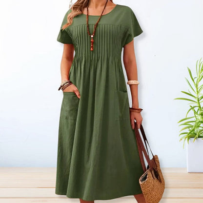 Malin Tassou Midi Dress with Pleated Front