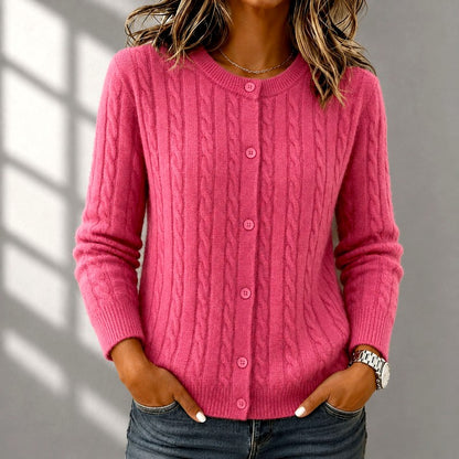 Dominique - Women's Cable Knit Button-Up Cardigan