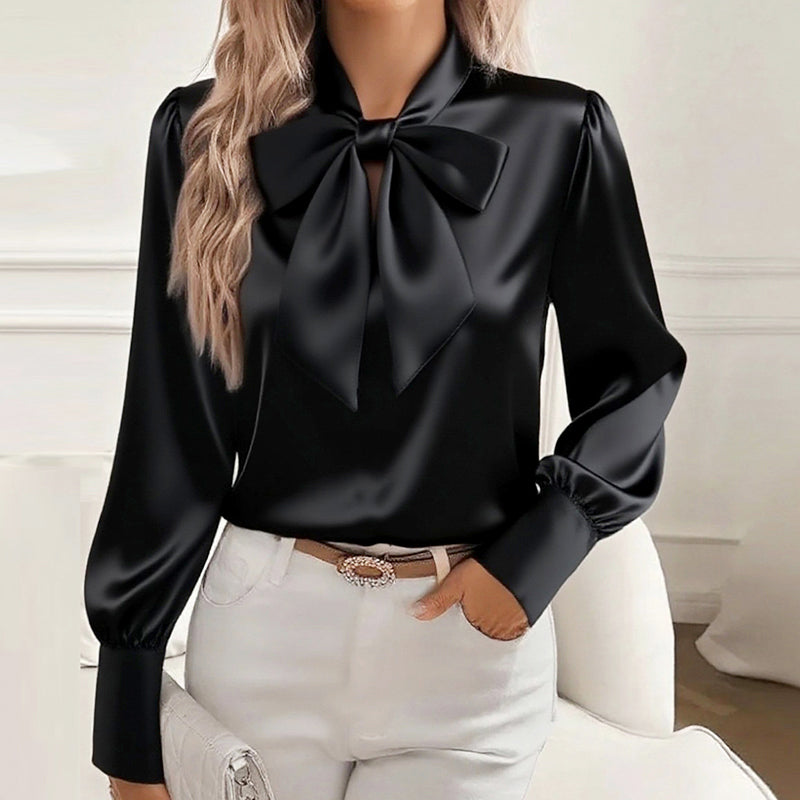Élise D'Orléans Satin Bow Neck Blouse