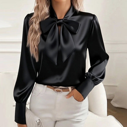 Élise D'Orléans Satin Bow Neck Blouse