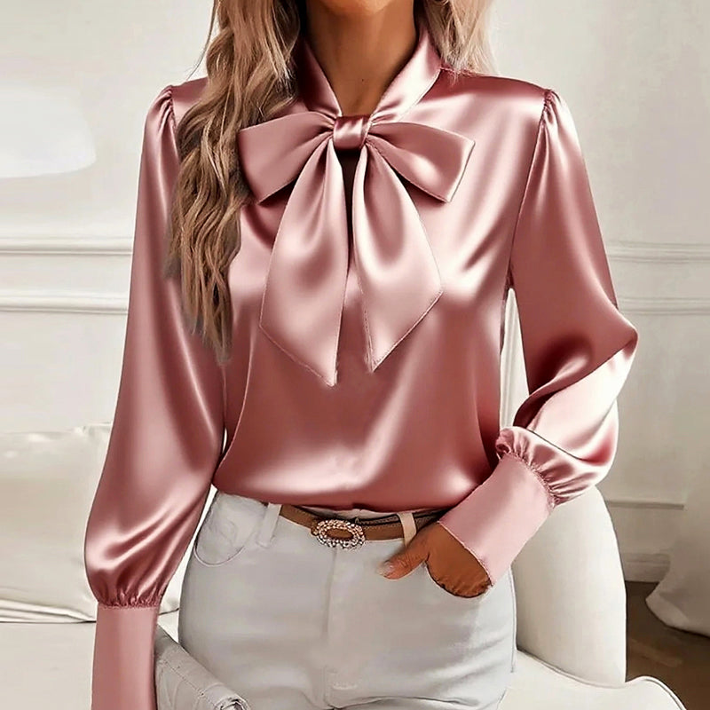 Élise D'Orléans Satin Bow Neck Blouse