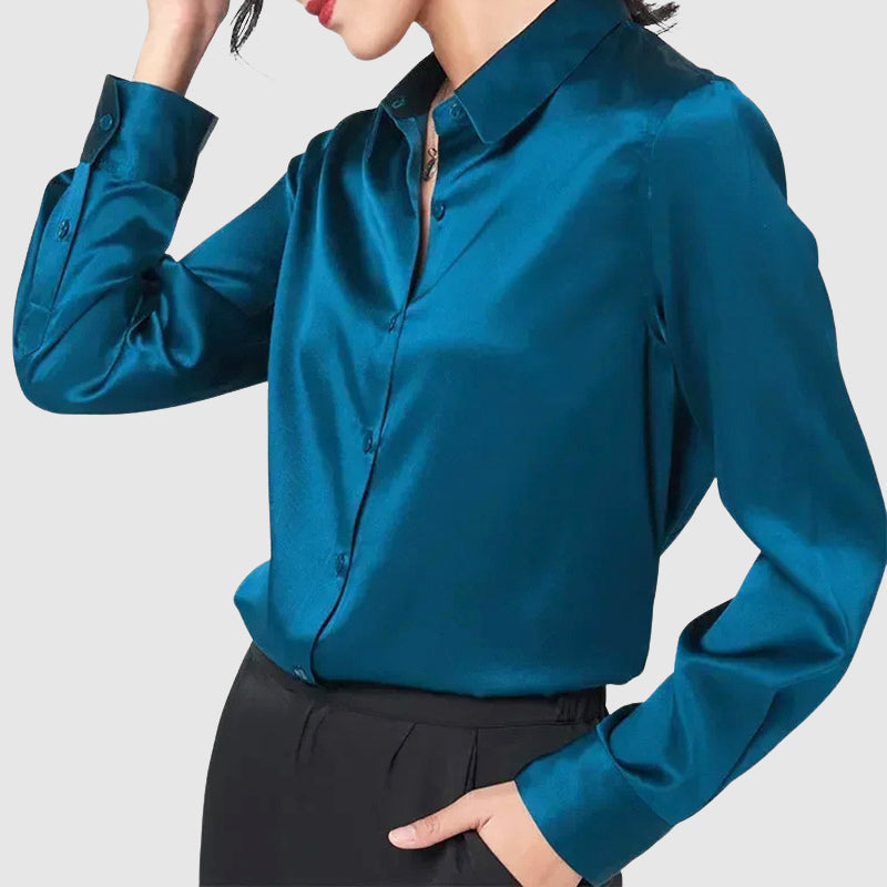 Élise D'Orléans Satin Button-Up Blouse