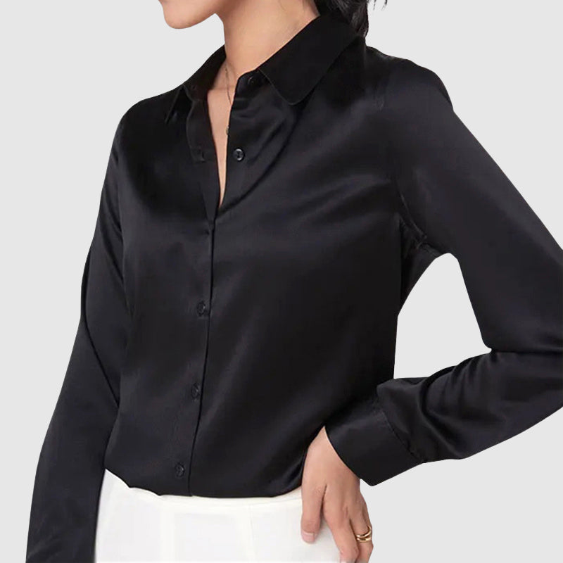 Élise D'Orléans Satin Button-Up Blouse