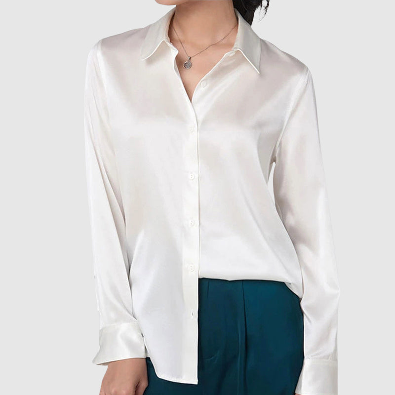 Élise D'Orléans Satin Button-Up Blouse