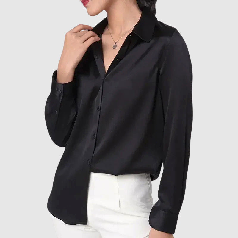 Élise D'Orléans Satin Button-Up Blouse