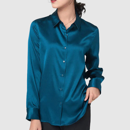 Élise D'Orléans Satin Button-Up Blouse