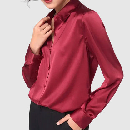 Élise D'Orléans Satin Button-Up Blouse
