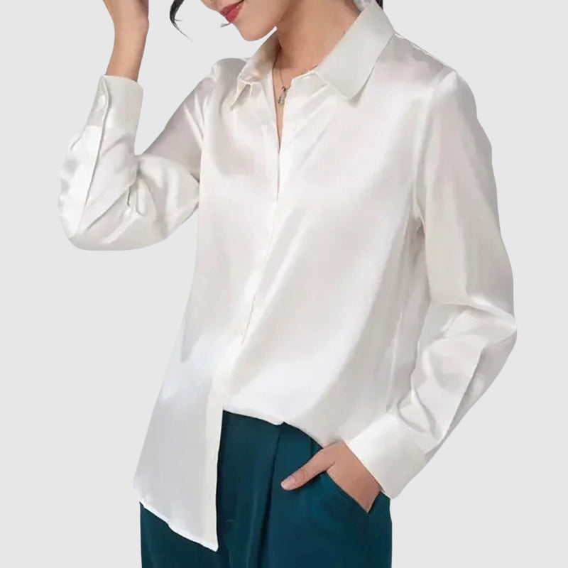 Élise D'Orléans Satin Button-Up Blouse