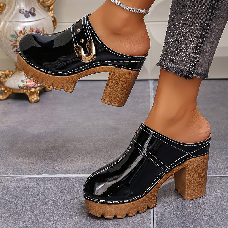 Emie Daly Block Heel Glossy Mules