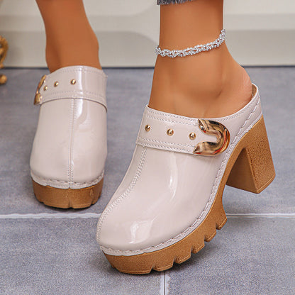 Emie Daly Block Heel Glossy Mules