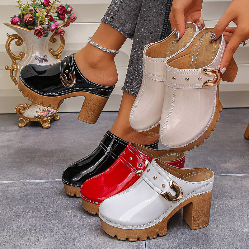 Emie Daly Block Heel Glossy Mules