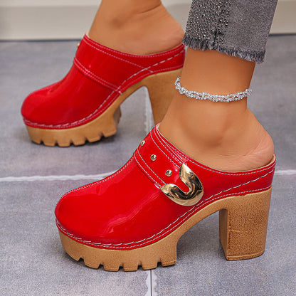 Emie Daly Block Heel Glossy Mules