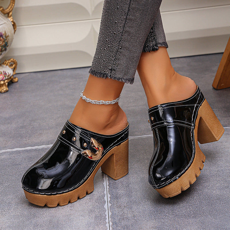 Emie Daly Block Heel Glossy Mules