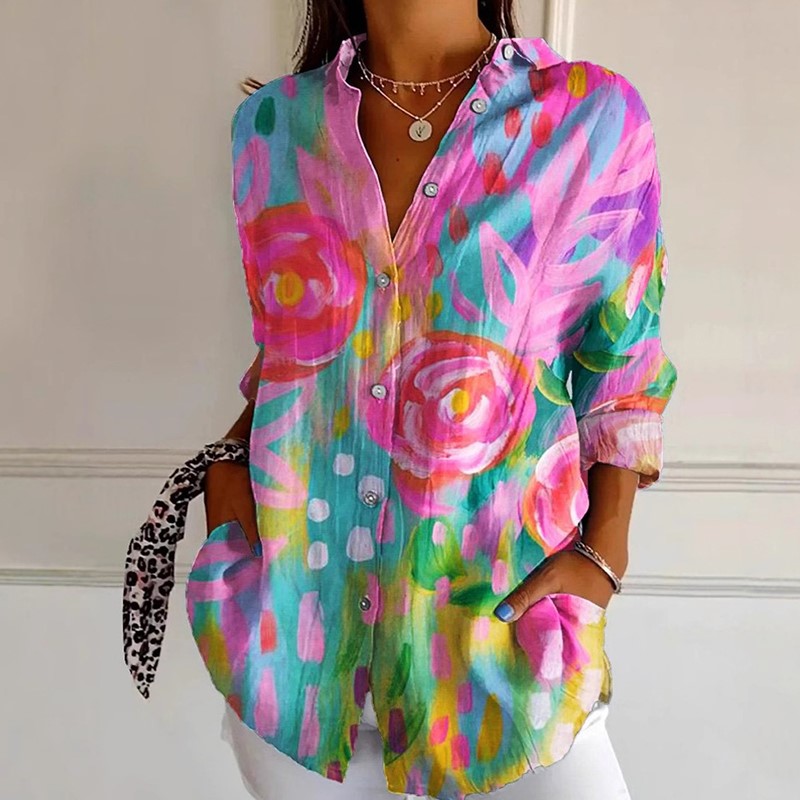 Emie Daly Floral Splash Button-Up Blouse