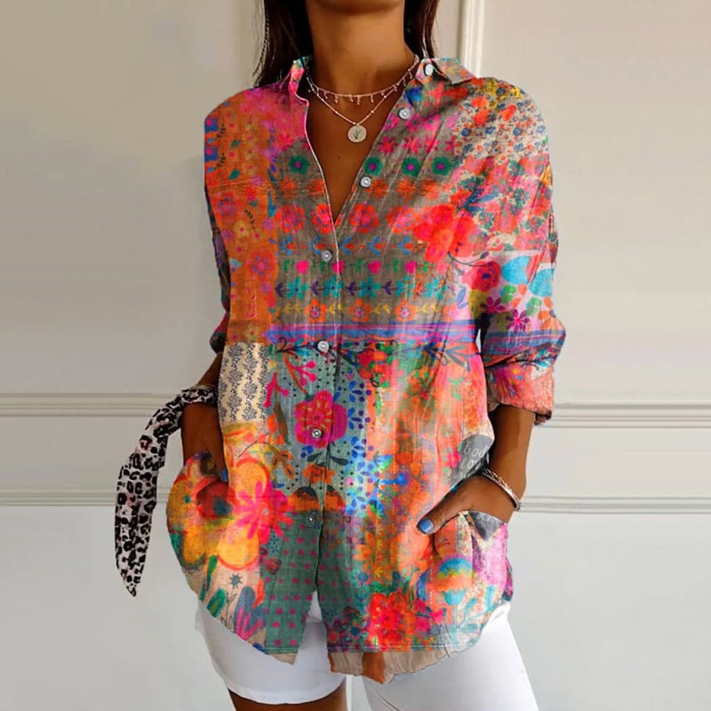 Emie Daly Floral Splash Button-Up Blouse