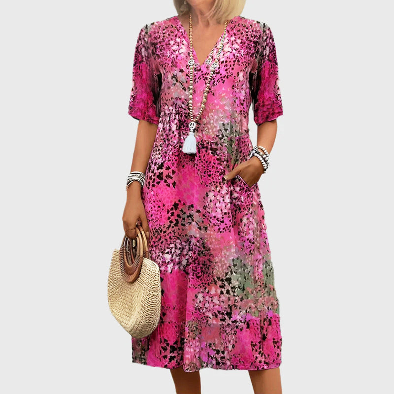 Emie Daly Patterned Midi Dress with V-Neck