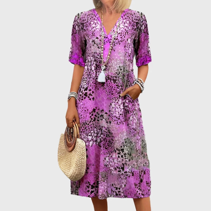 Emie Daly Patterned Midi Dress with V-Neck
