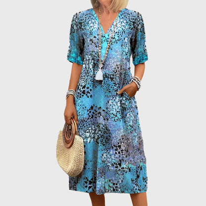 Emie Daly Patterned Midi Dress with V-Neck