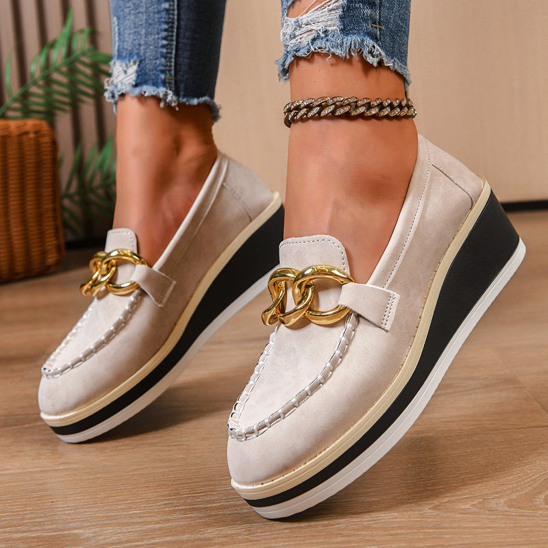 Emie Daly Platform Loafers with Chain Accent