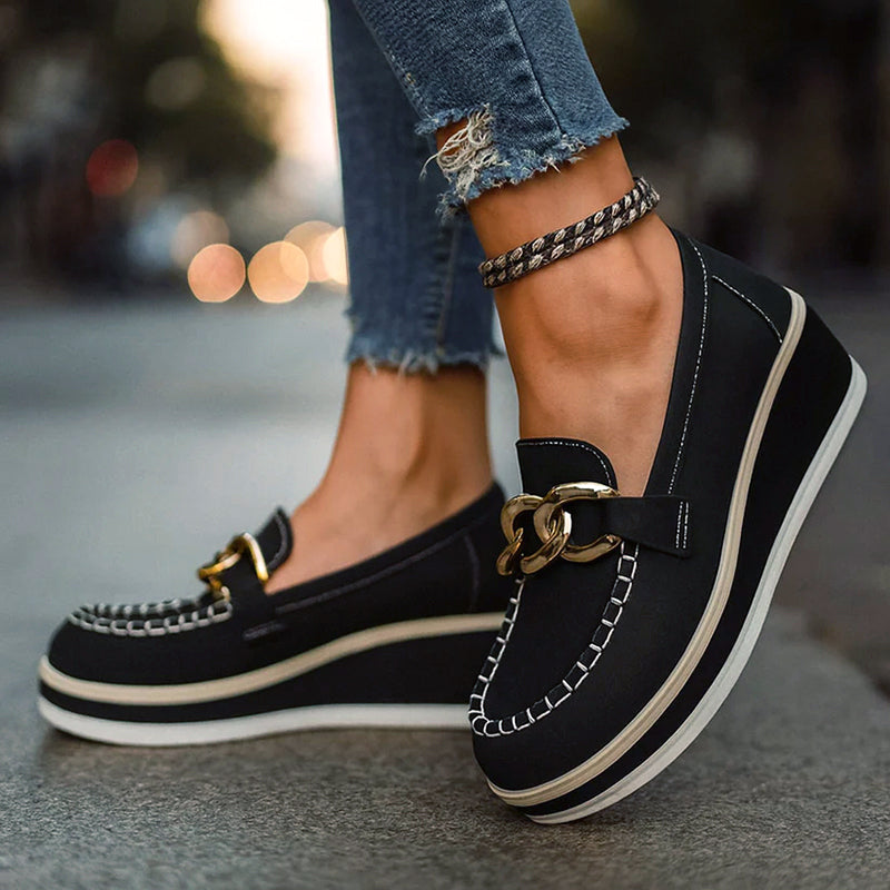 Emie Daly Platform Loafers with Chain Accent
