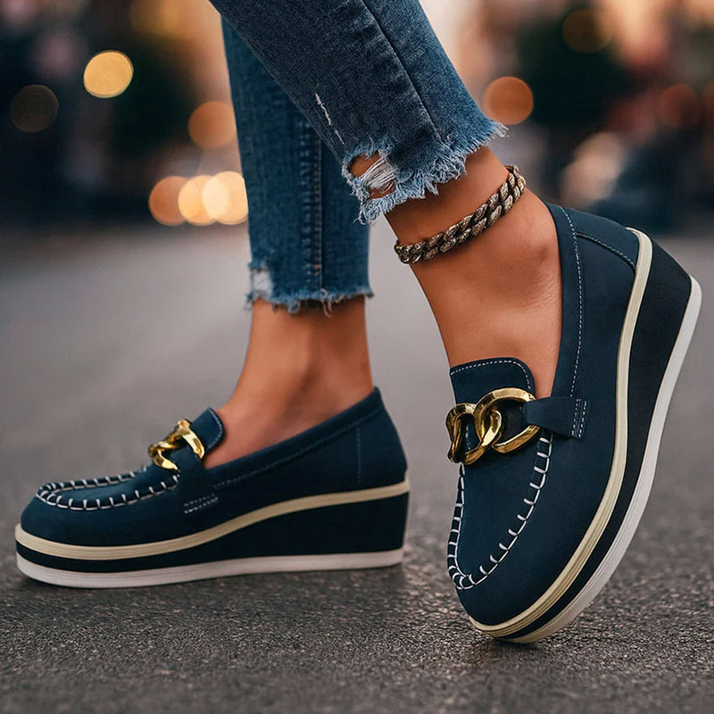 Emie Daly Platform Loafers with Chain Accent