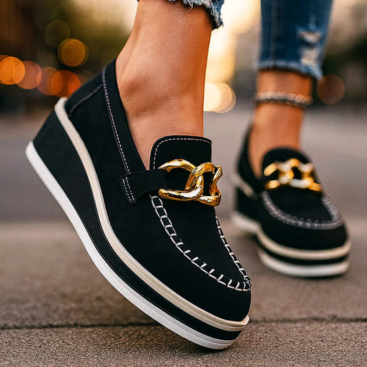 Emie Daly Platform Loafers with Chain Accent