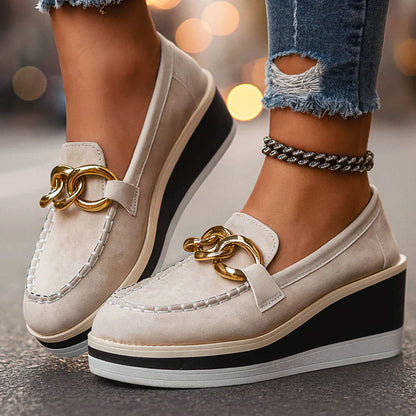 Emie Daly Platform Loafers with Chain Accent