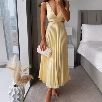 Emie Daly Pleated Cutout Waist Midi Dress