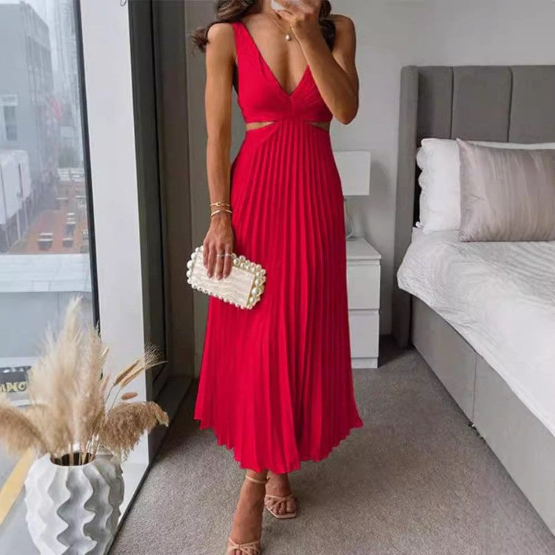 Emie Daly Pleated Cutout Waist Midi Dress