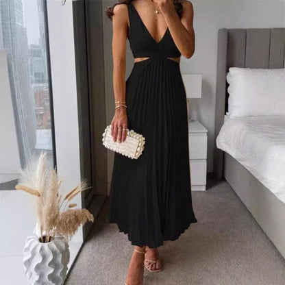 Emie Daly Pleated Cutout Waist Midi Dress