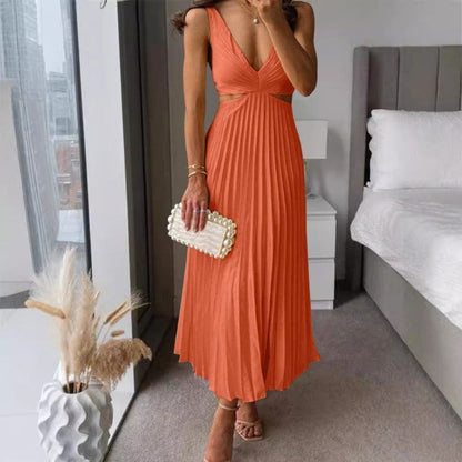 Emie Daly Pleated Cutout Waist Midi Dress