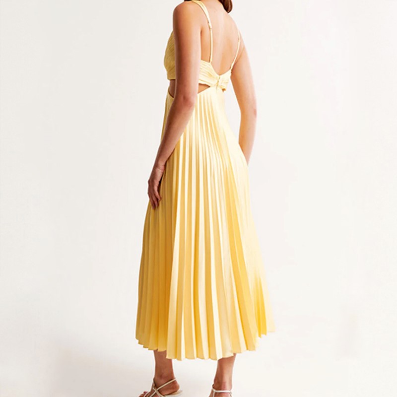 Emie Daly Pleated Cutout Waist Midi Dress